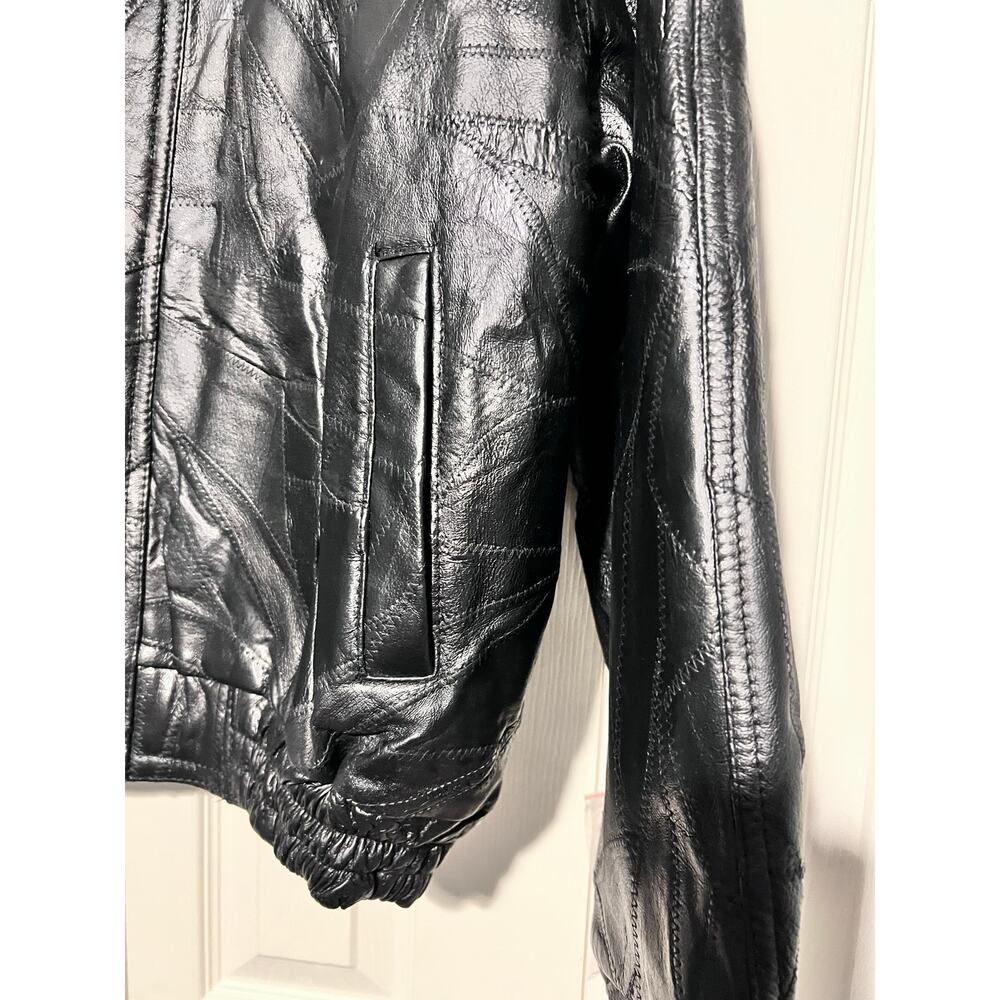Vintage Fondini Leather Jacket Mens XL Black Patchwork Lyle’s Liquor NWT - Picture 8 of 12